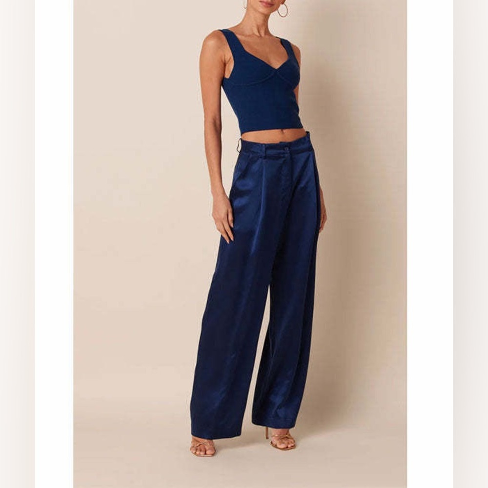 Sablyn Emerson Pleated Silk Pants in Midnight Navy, Size Small - Picture 1 of 16